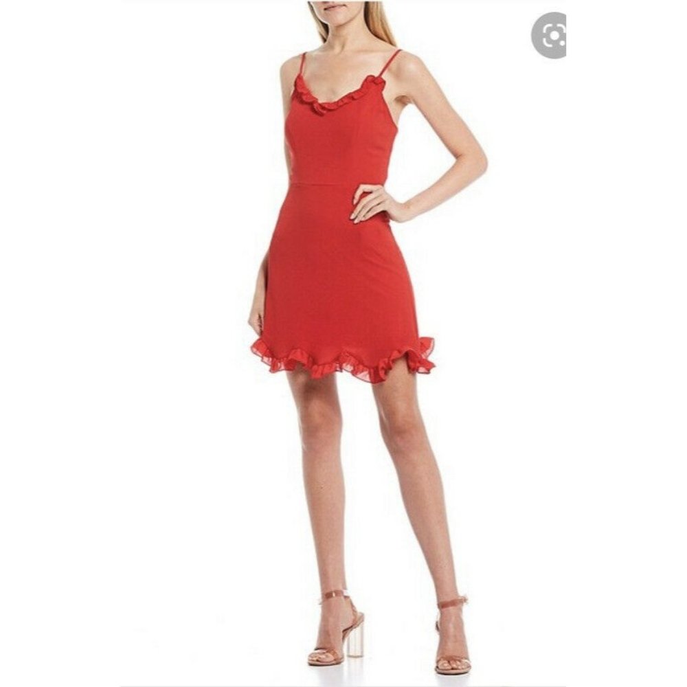 Ruffle Mini Dress SEXY Cherry Red Sweetheart Ruffl
